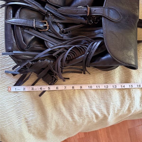 Black Fringe Leather Backpack